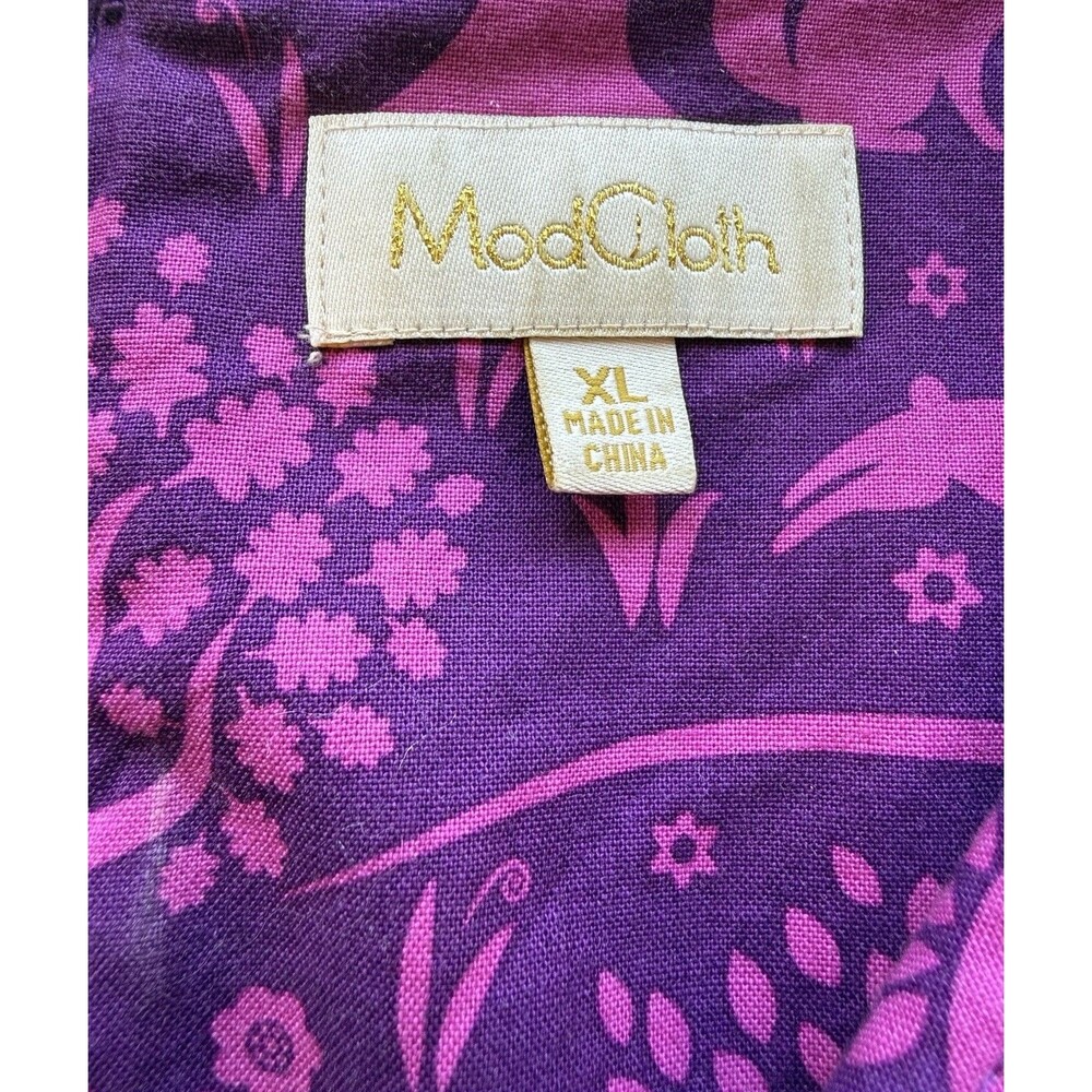 ModCloth Folks and Dreams Dress Size XL Pink Purple Forest Theme Sleeveless - Picture 3 of 9